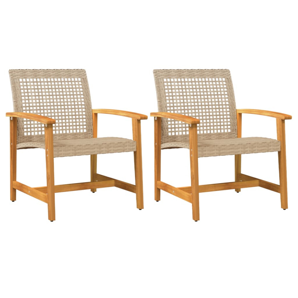 vidaXL Garden Chairs Outdoor Chair 2 pcs Beige Poly Rattan and Acacia Wood