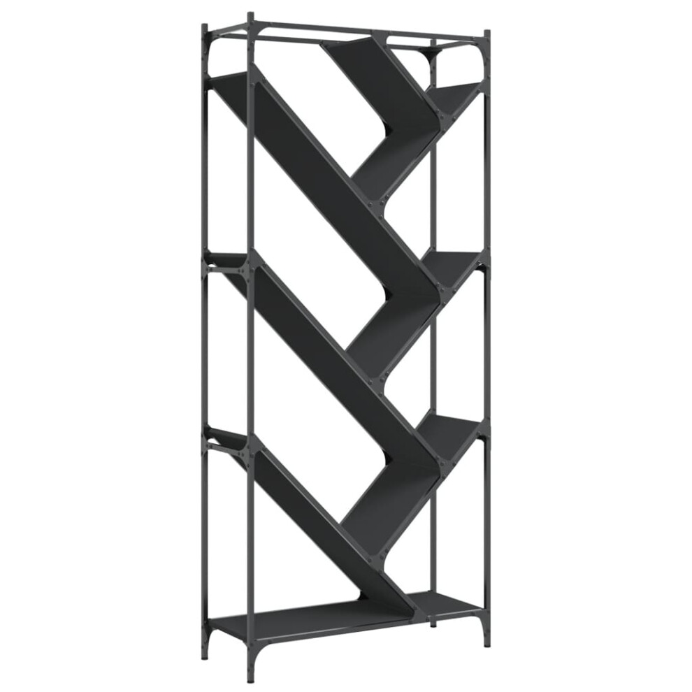 Vidaxl Bookcase Bookshelf Storage Side Cabinet Black Engineered Wood And Metal