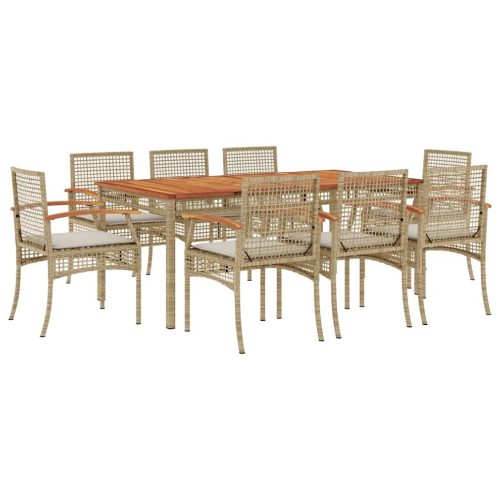 vidaXL Garden Dining Set 9 Piece with Cushions Outdoor Chair Beige Poly Rattan