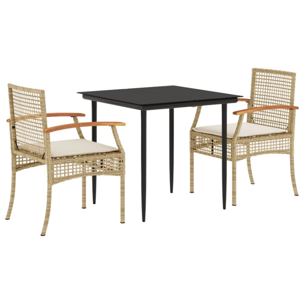 Photos - Garden Furniture VidaXL Garden Dining Set 3 Piece with Cushions Outdoor Chair Beige Poly Rattan Cream