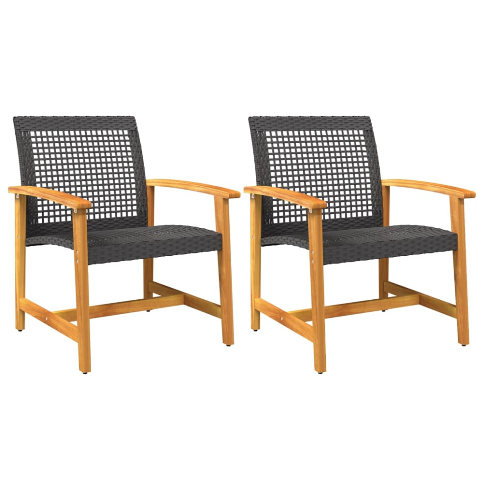 vidaXL Garden Chairs Outdoor Chair 2 pcs Black Poly Rattan and Acacia Wood