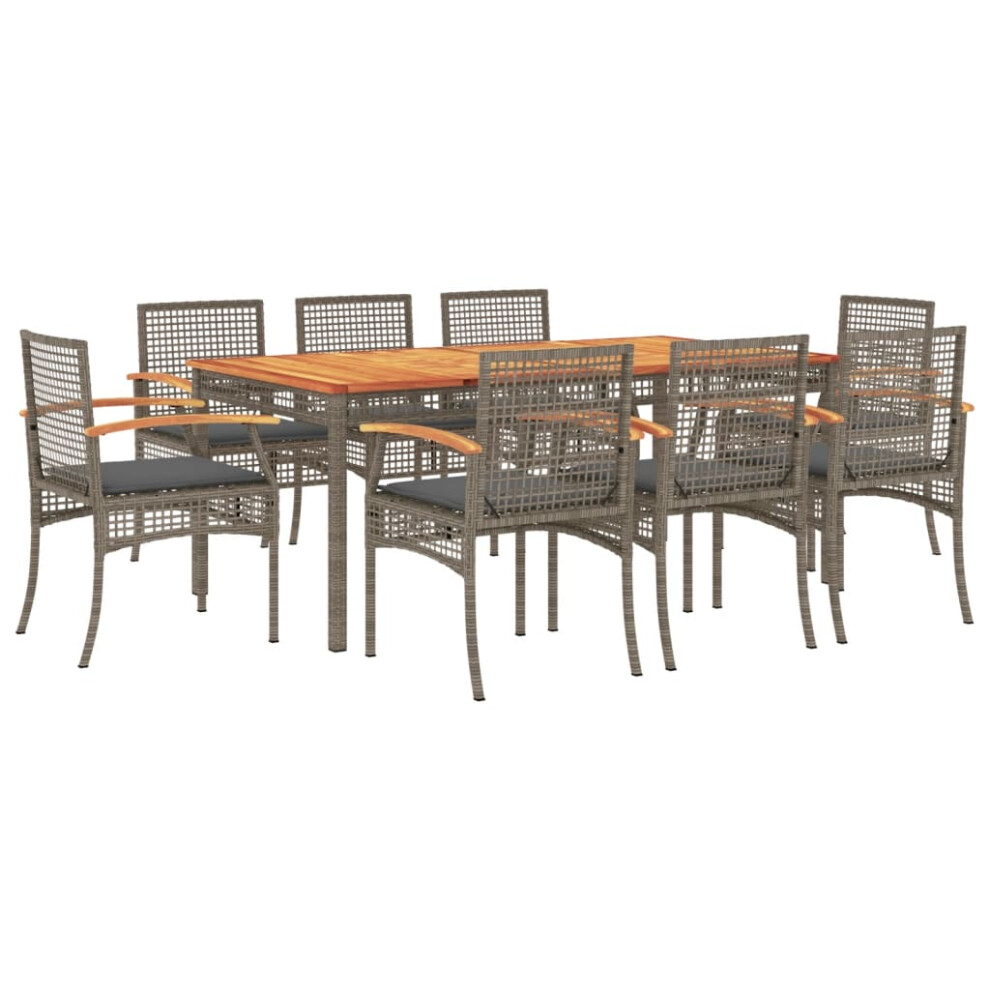 vidaXL Garden Dining Set 9 Piece with Cushions Outdoor Chair Grey Poly Rattan