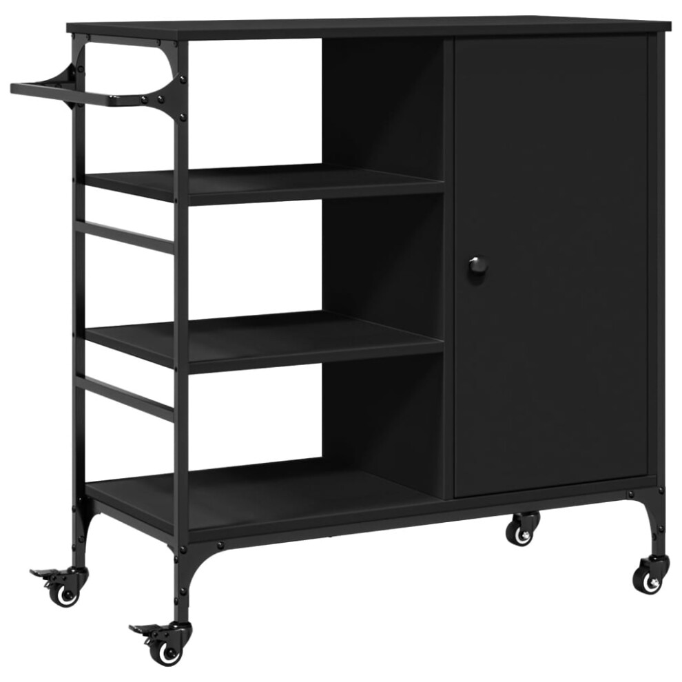 Vidaxl Kitchen Trolley Rolling Cart Storage Cart Trolley Black Engineered Wood