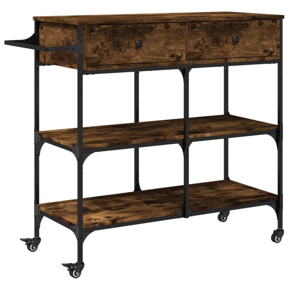 Vidaxl Kitchen Trolley Rolling Cart Storage Cart Smoked Oak Engineered Wood