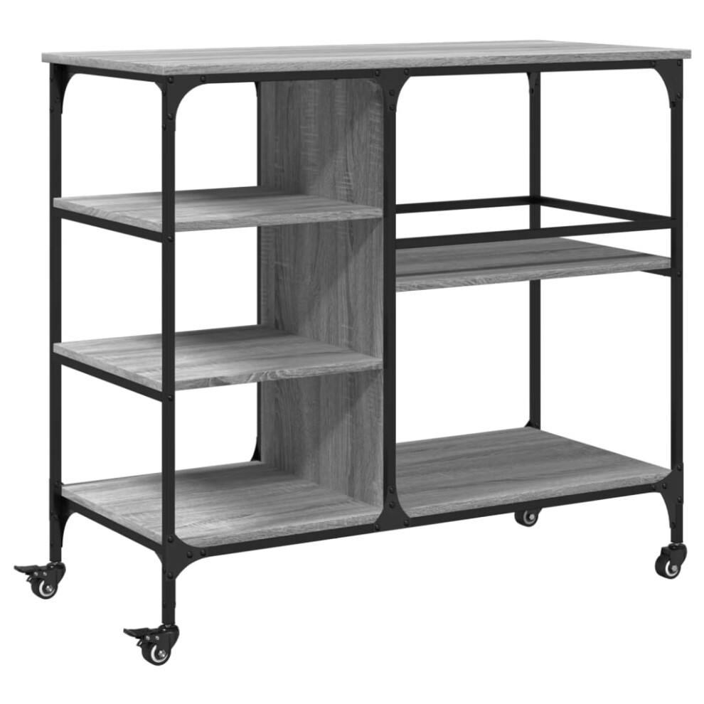 Vidaxl Kitchen Trolley Rolling Cart Storage Cart Grey Sonoma Engineered Wood - Image 2