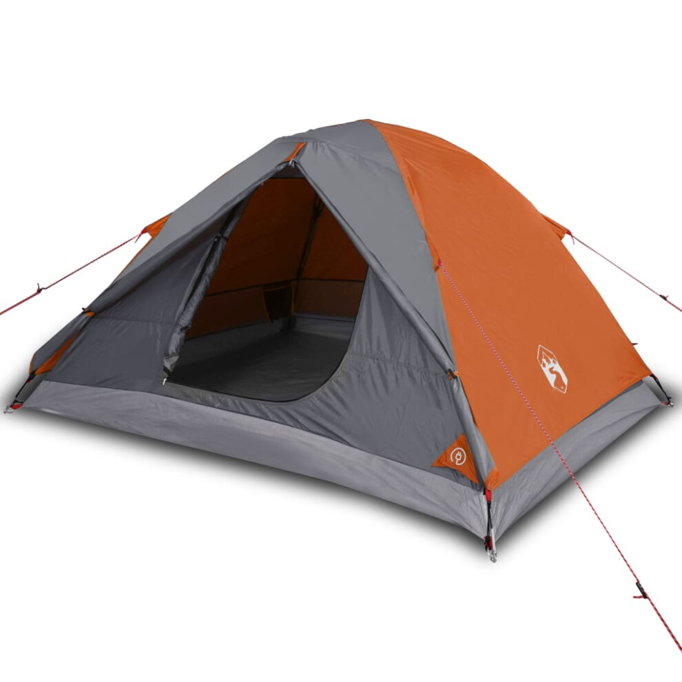 vidaXL Camping Tent 3 Persons Portable Dome Tent Grey and Orange 190T Taffeta