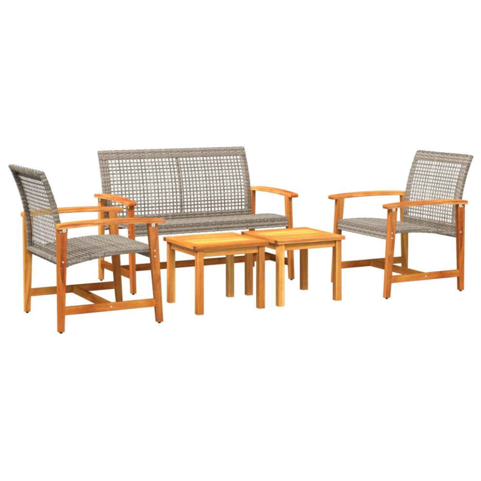 vidaXL Garden Lounge Set 5 Piece Table Chair Grey Poly Rattan and Acacia Wood