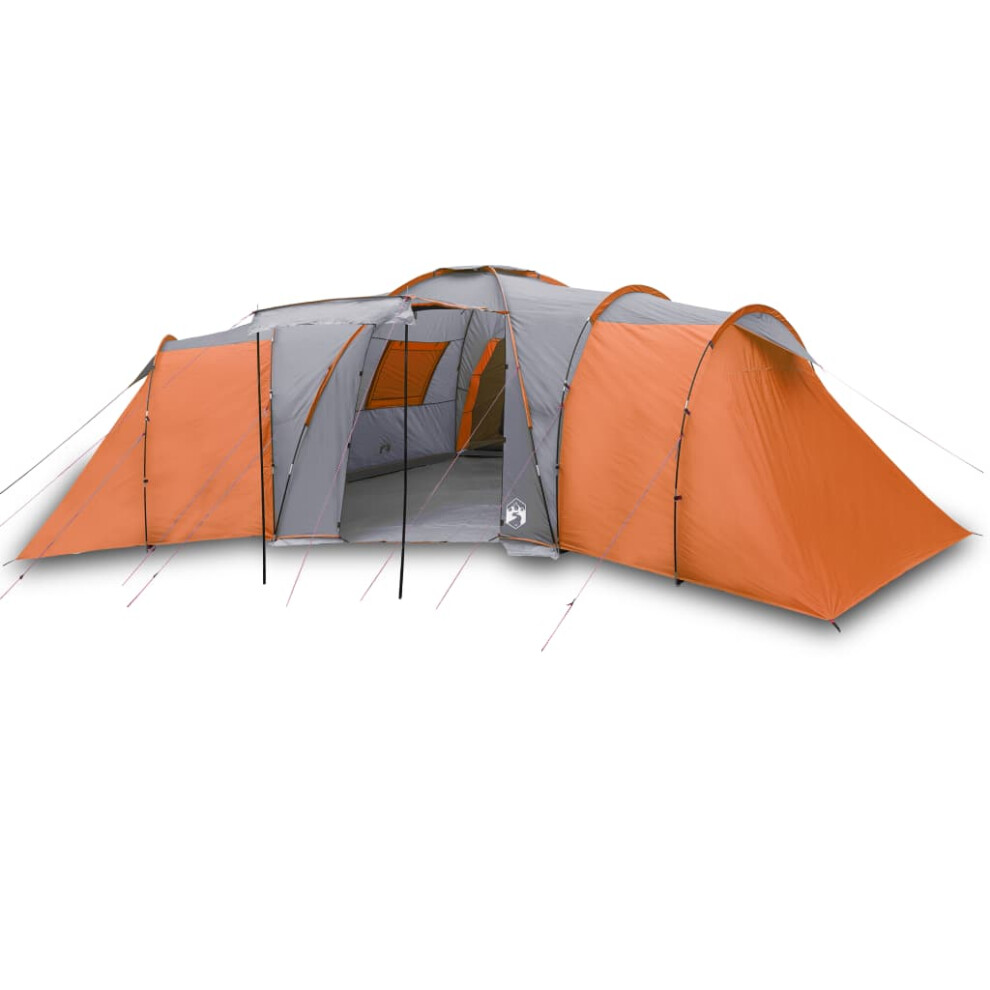 vidaXL Camping Tent 12 Persons Portable Dome Tent Grey and Orange 185T Taffeta