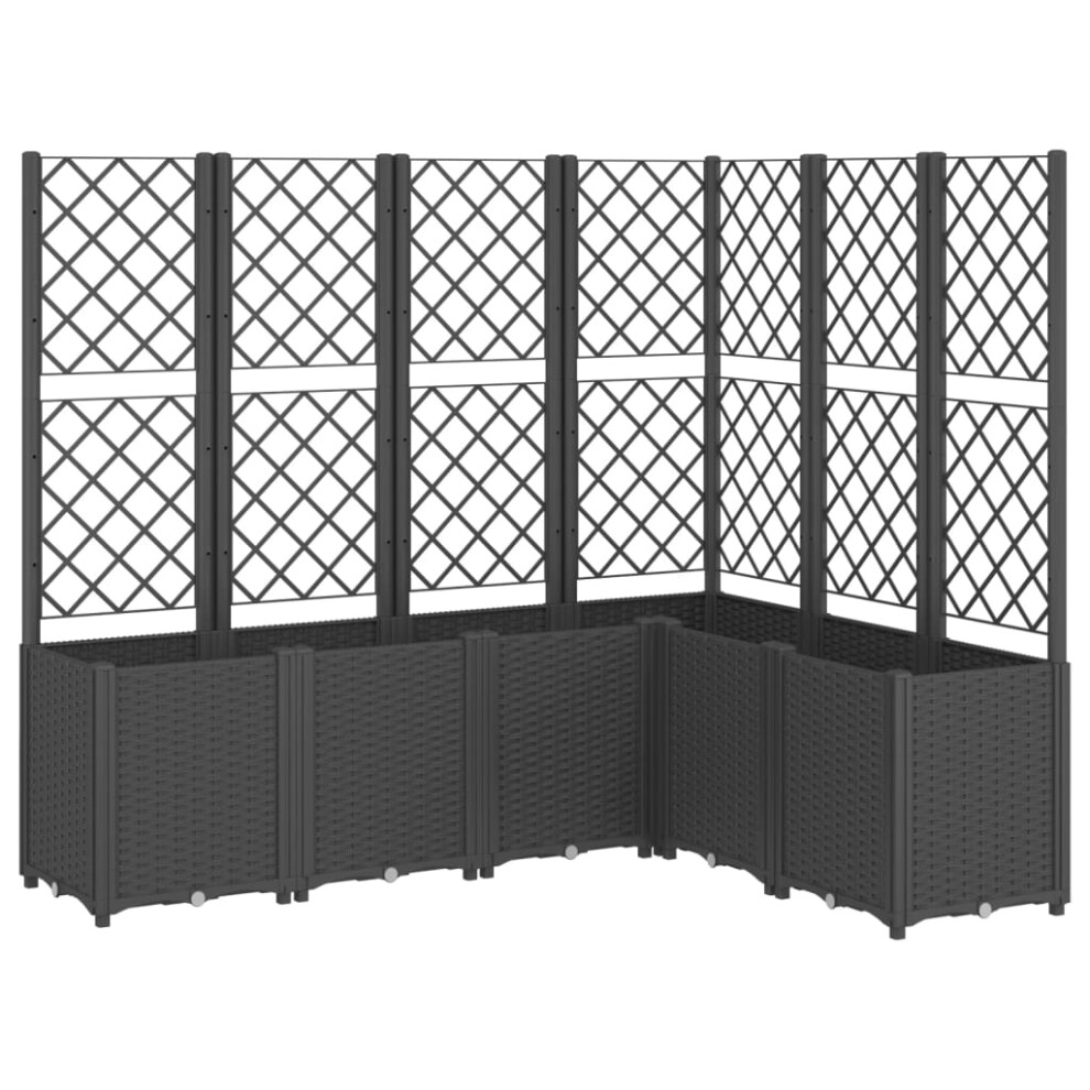 vidaXL Garden Planter With Trellis Outdoor Flower Pot Planter Pot Box Black PP