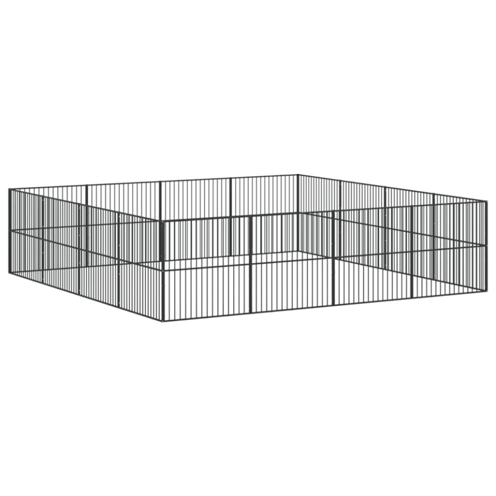 vidaXL Dog Playpen 16 Panels Dog Kennel Pet Dog Crate Black Galvanised Steel