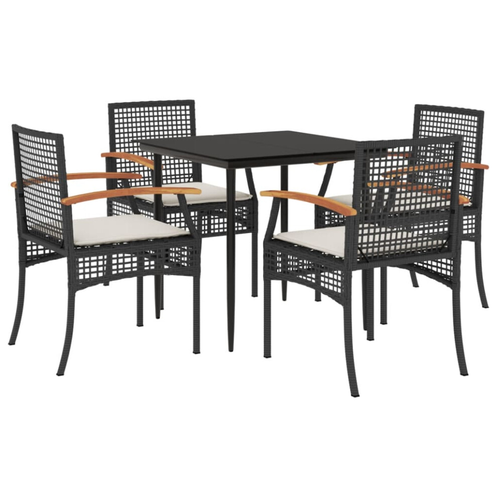 Vidaxl Garden Dining Set 5 Piece With Cushions Outdoor Chair Black Poly Rattan