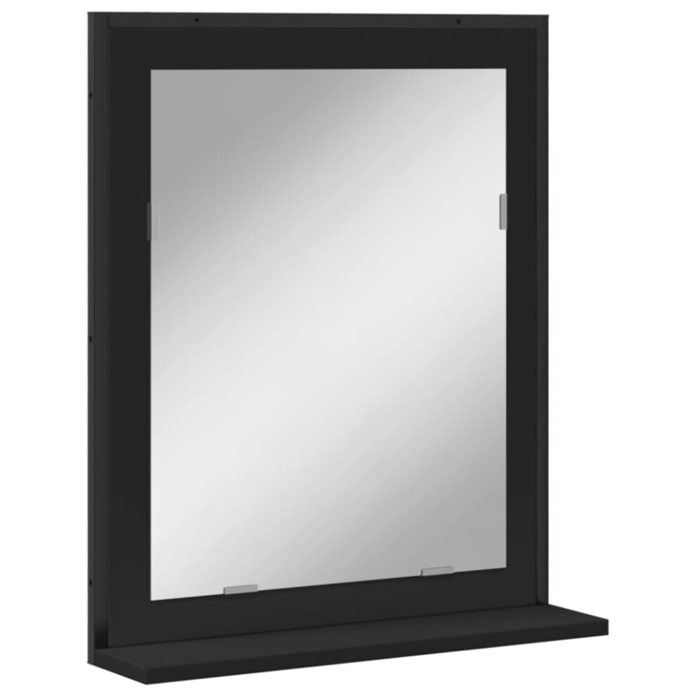 vidaXL Bathroom Mirror with Shelf Wall Mounted Mirror Black Engineered Wood