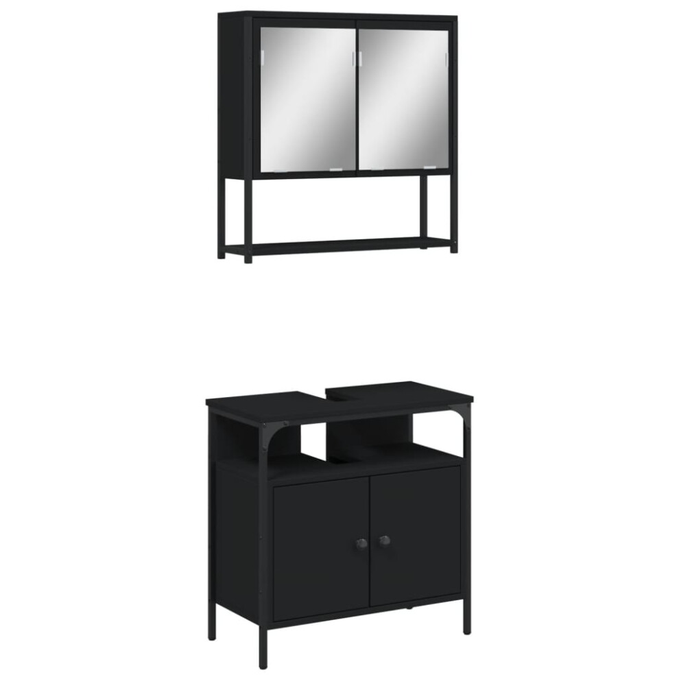 vidaXL Bathroom Furniture Set 2 Piece Mirror Cabinet Black Engineered Wood