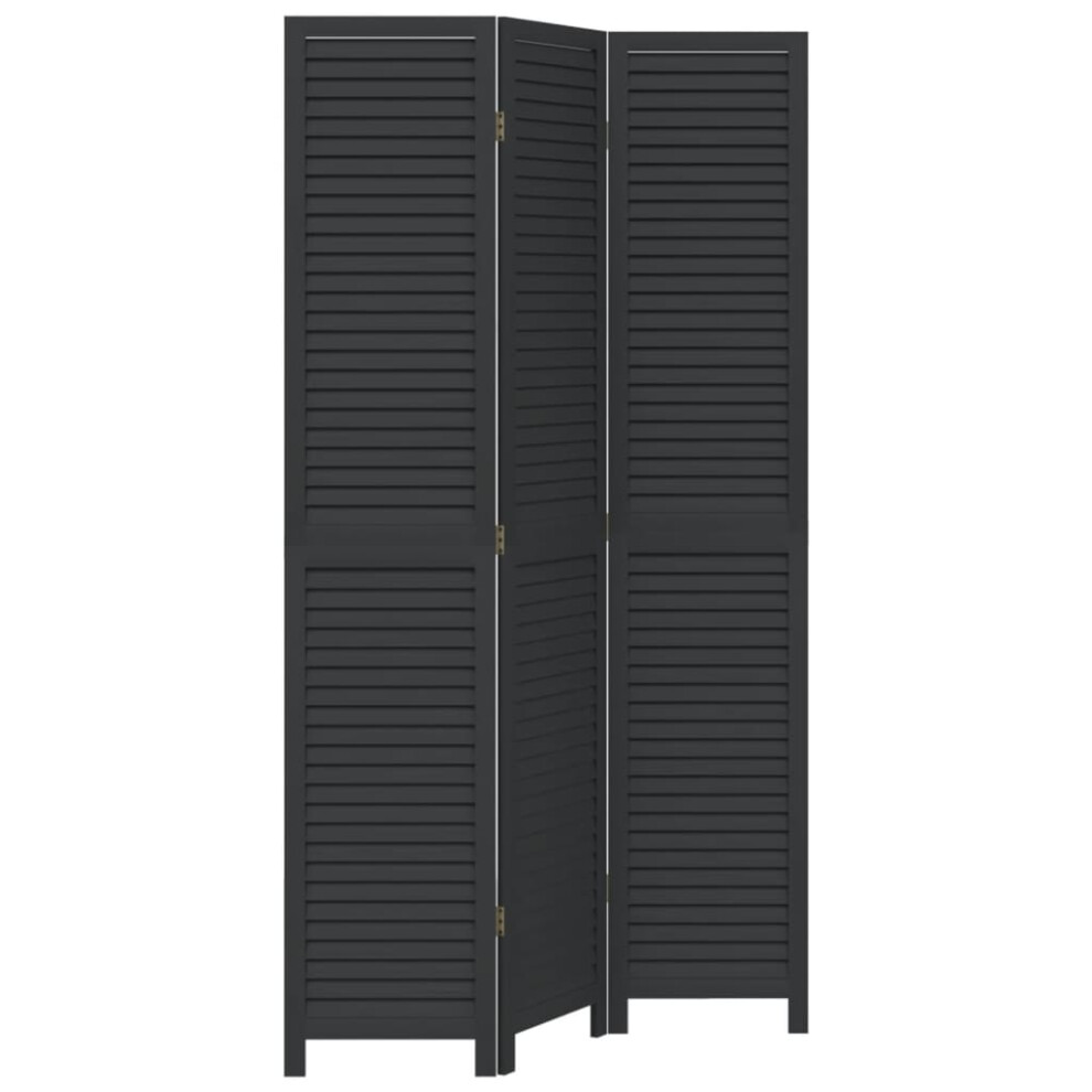 Vidaxl Room Divider 3 Panels Room Privacy Screen Black Solid Wood Paulownia