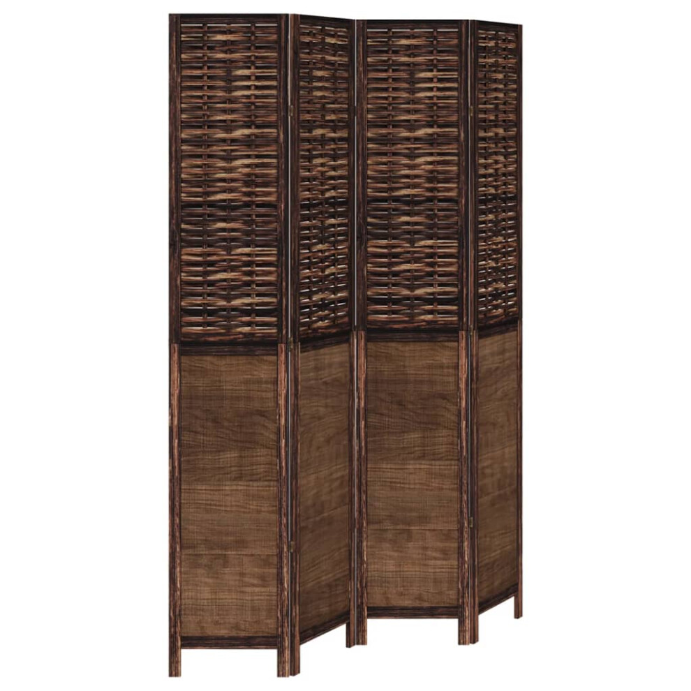 vidaXL Room Divider 4 Panels Privacy Screen Dark Brown Solid Wood Paulownia