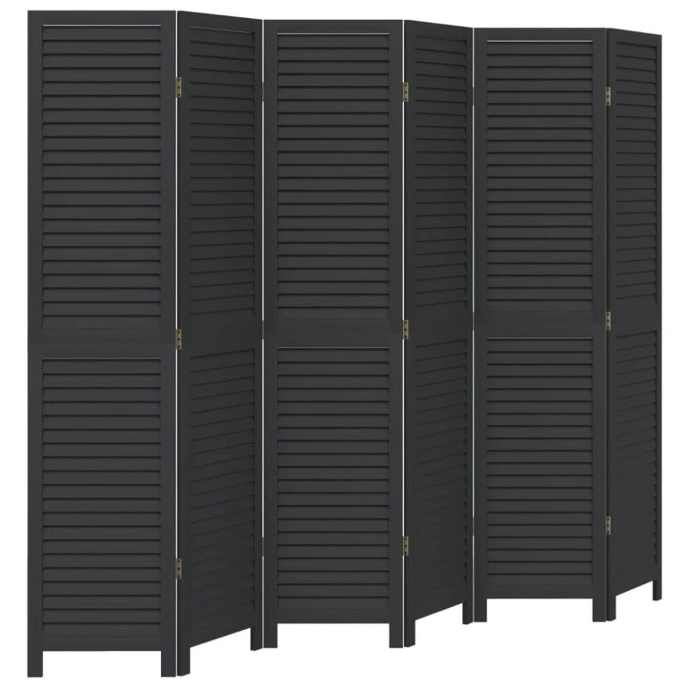 vidaXL Room Divider 6 Panels Room Privacy Screen Black Solid Wood Paulownia