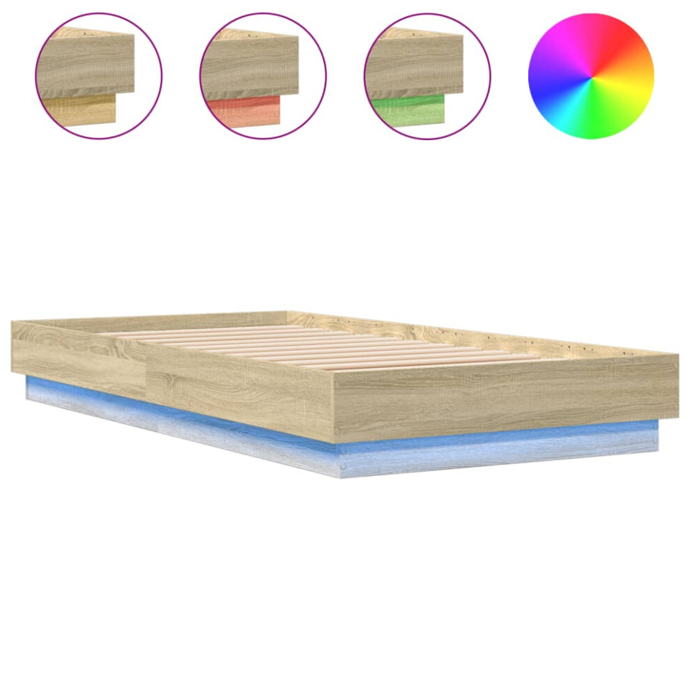 vidaXL Bed Frame with LED Lights Home Bed Base Sonoma Oak 90x190 cm Single