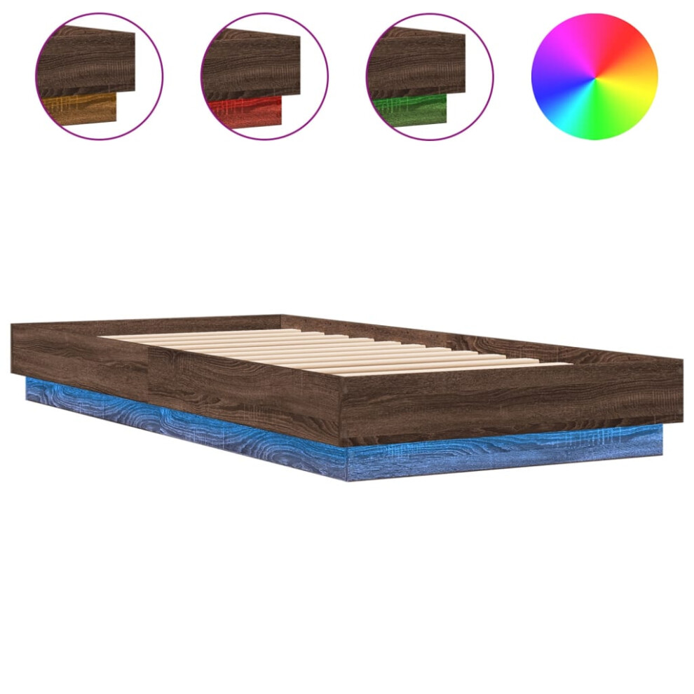 vidaXL Bed Frame Home Bed Base Bedstead with LED Lights Brown Oak 90x200 cm