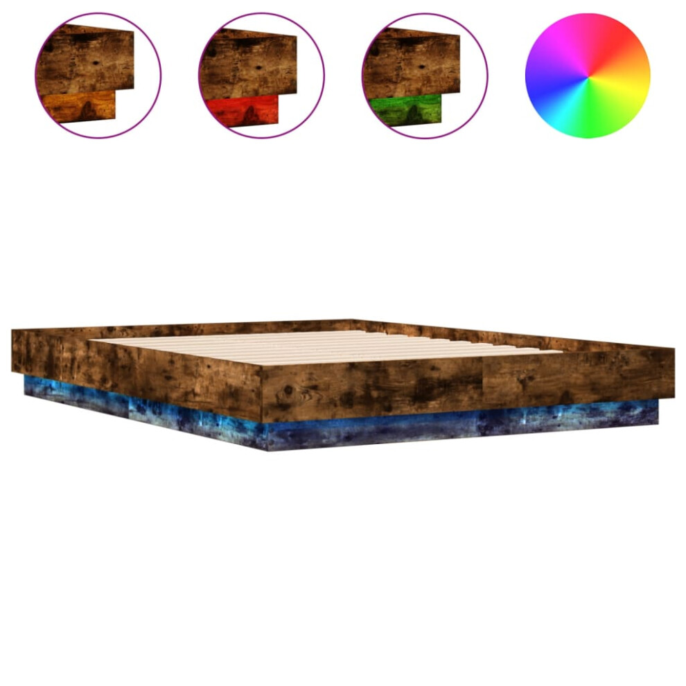 Vidaxl Bed Frame With Led Lights Bed Base Smoked Oak 120X190 Cm Small Double