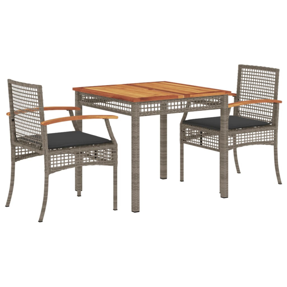 vidaXL Garden Dining Set 3 Piece with Cushions Outdoor Chair Grey Poly Rattan