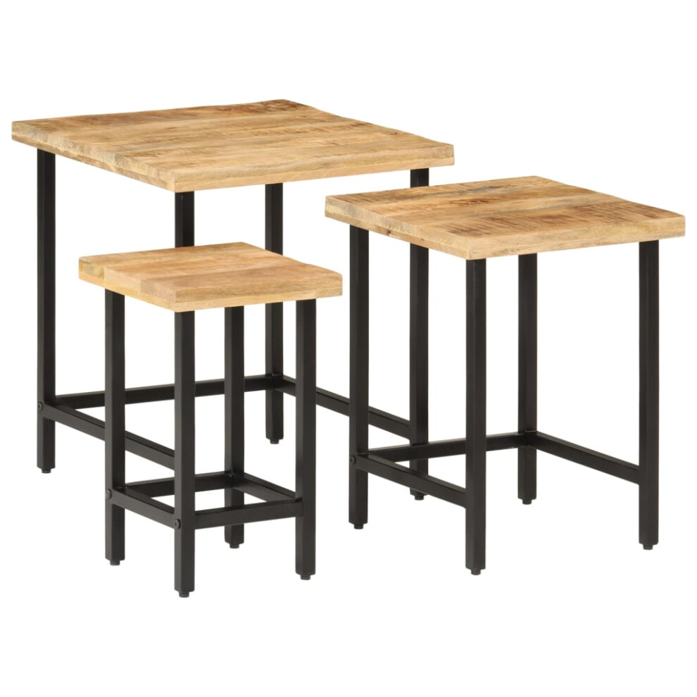 vidaXL Nesting Coffee Tables Nesting Table 3 pcs Solid Rough Mango Wood & Iron