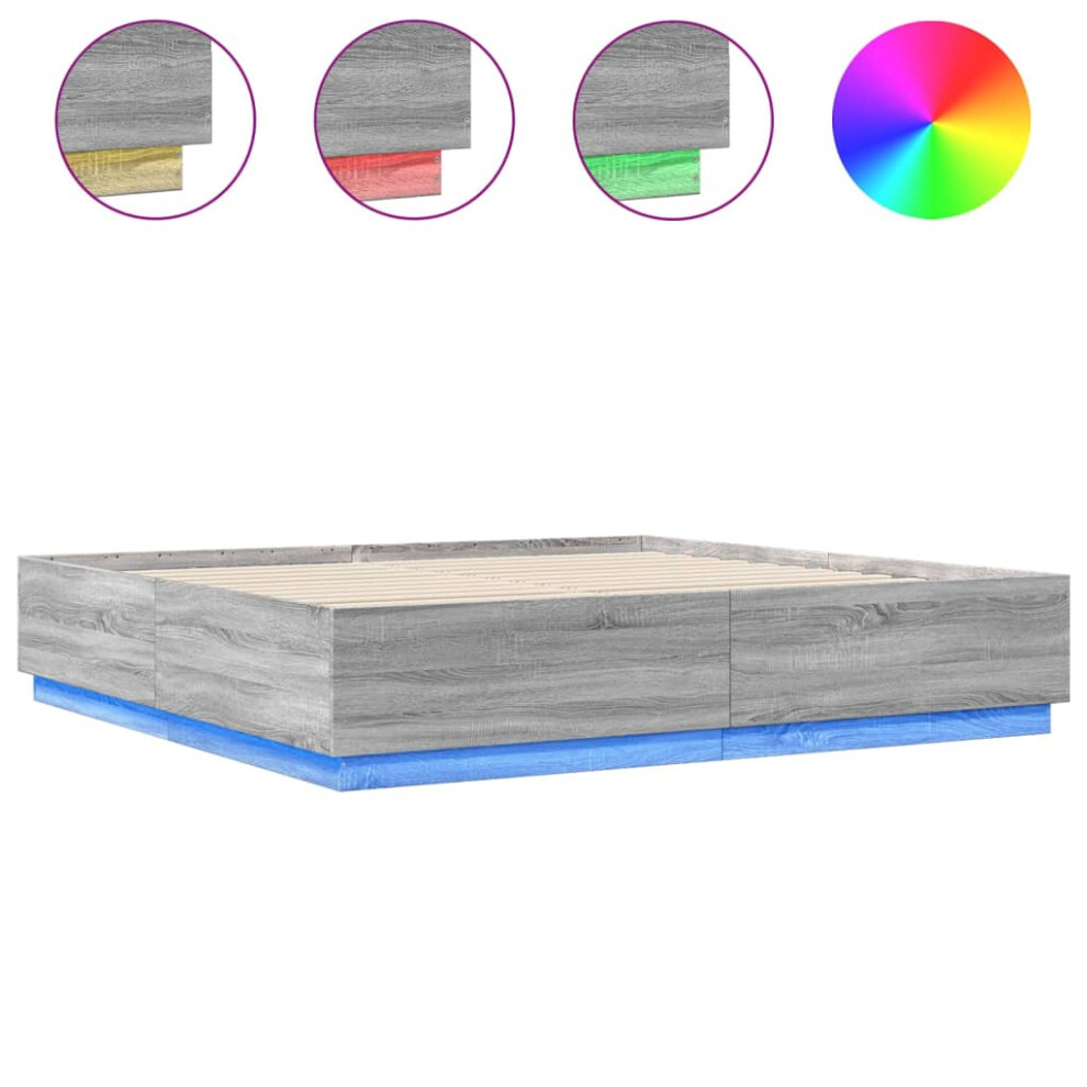 vidaXL Bed Frame with LED Lights Bed Grey Sonoma Super King Engineered Wood