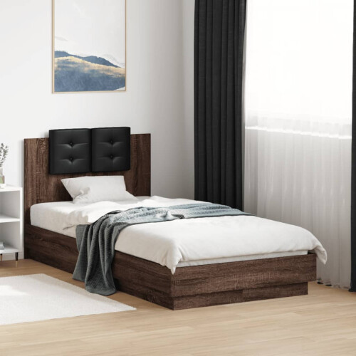VidaXL vidaXL Bed Frame with Headboard Bed Brown Oak Small Single Engineered Wood 2