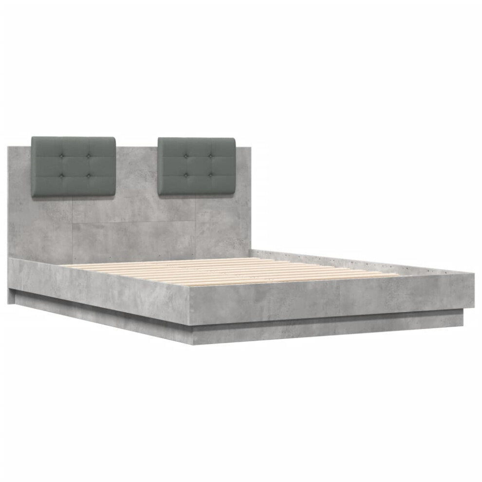 vidaXL Bed Frame & Headboard Concrete Grey 135x190 cm Double Engineered Wood