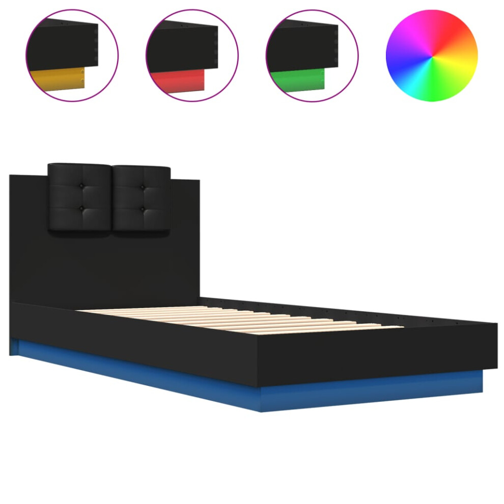 vidaXL Bed Frame with Headboard and LED Lights Home Bed Base Black 90x200 cm