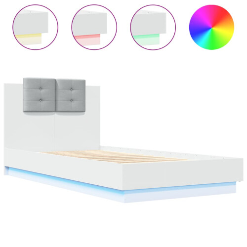 VidaXL vidaXL Bed Frame with Headboard and LED Lights White 75x190 cm Small Single