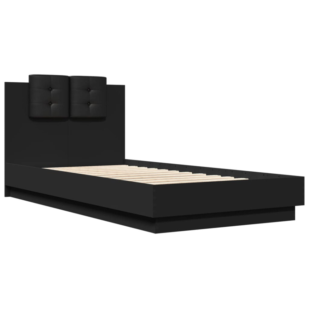 vidaXL Bed Frame with Headboard Bed Black 90x190 cm Single Engineered Wood