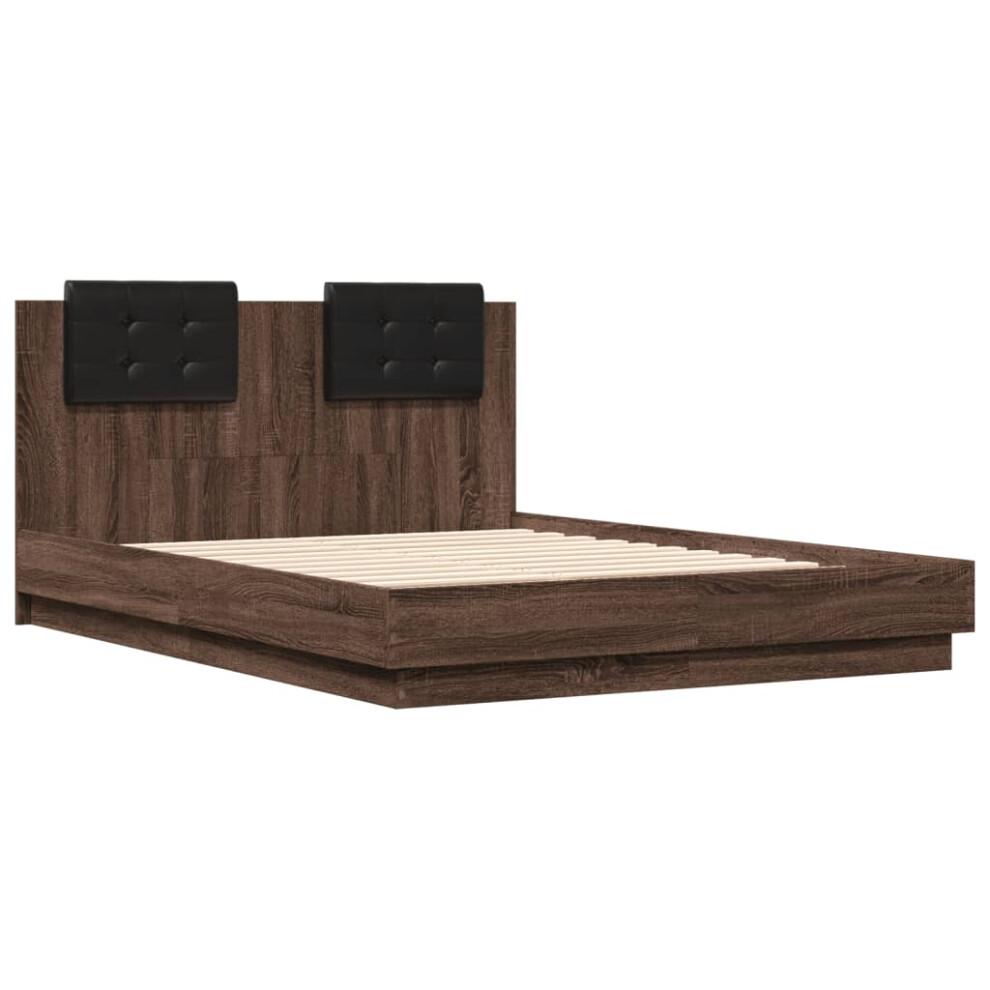 vidaXL Bed Frame with Headboard Brown Oak 135x190 cm Double Engineered Wood