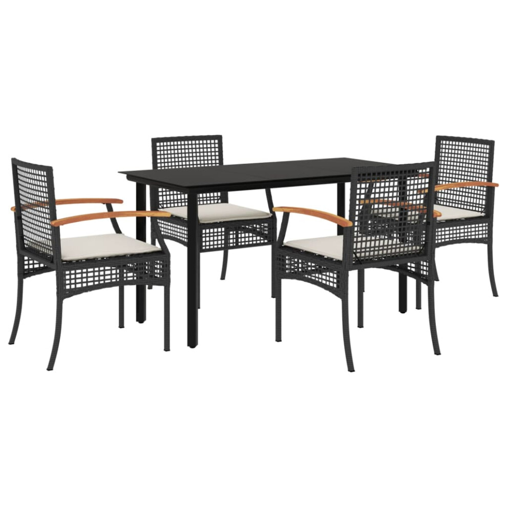 Vidaxl Garden Dining Set 5 Piece With Cushions Outdoor Chair Black Poly Rattan