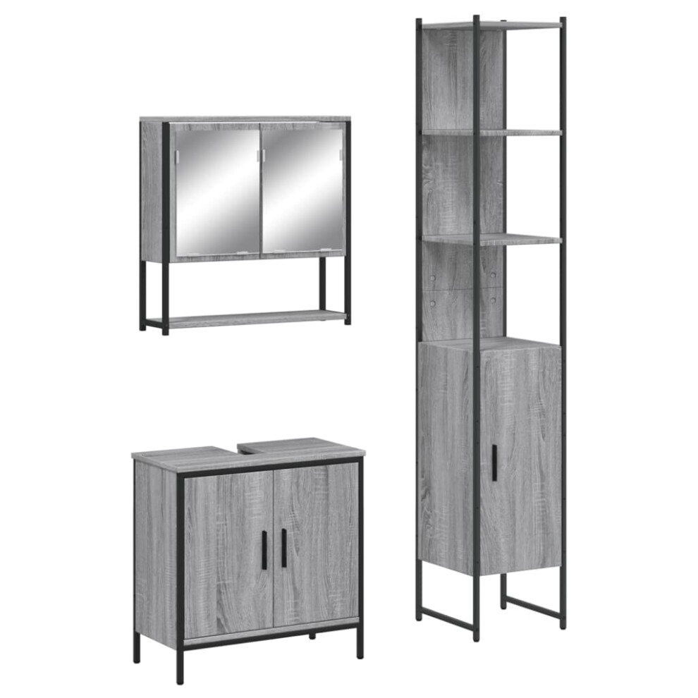 vidaXL Bathroom Furniture Set 3 Piece Sink Cabinet Grey Sonoma Engineered Wood