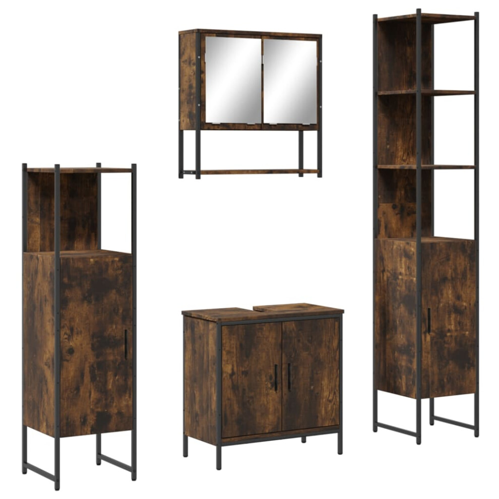 Vidaxl Bathroom Furniture Set 4 Piece Sink Cabinet Smoked Oak Engineered Wood