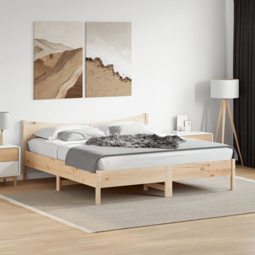 VidaXL vidaXL Bed Frame with Headboard Bed 180x200 cm Super King Solid Wood Pine 2