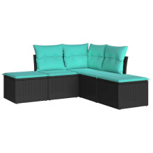 vidaXL Garden Sofa Set 5 Piece with Cushions Outdoor Sofa Black Poly Rattan