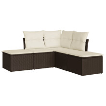 vidaXL Garden Sofa Set 5 Piece with Cushions Outdoor Sofa Brown Poly Rattan