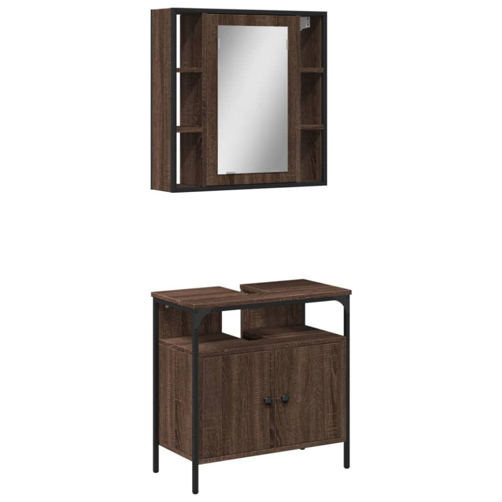 vidaXL Bathroom Furniture Set 2 Piece Sink Cabinet Brown Oak Engineered Wood