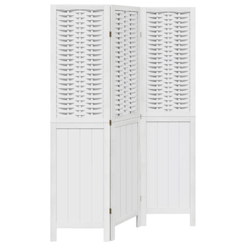 vidaXL Room Divider 3 Panels Office Privacy Screen White Solid Wood Paulownia