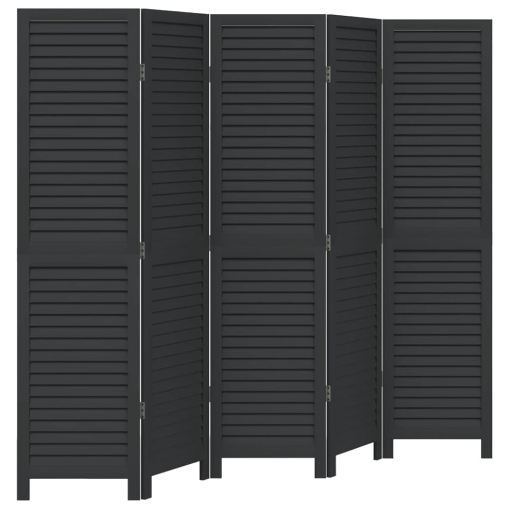 Vidaxl Room Divider 5 Panels Room Privacy Screen Black Solid Wood Paulownia