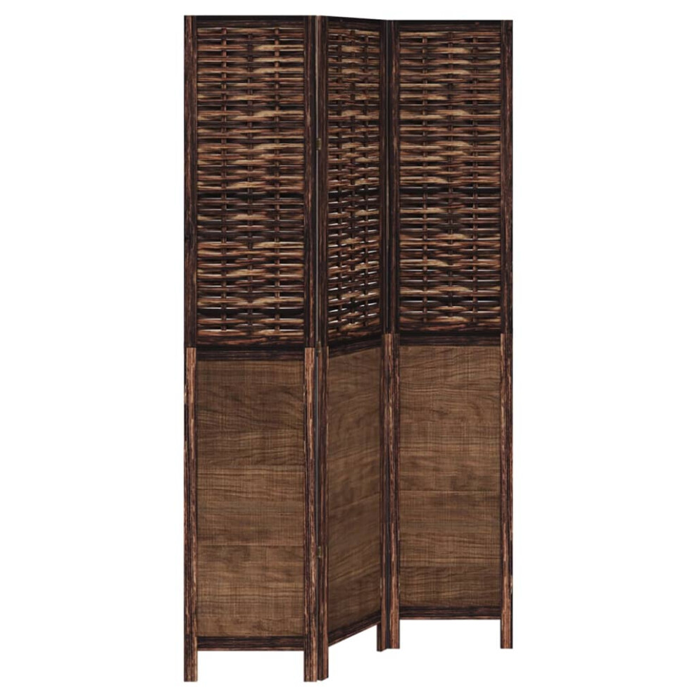 vidaXL Room Divider 3 Panels Privacy Screen Dark Brown Solid Wood Paulownia