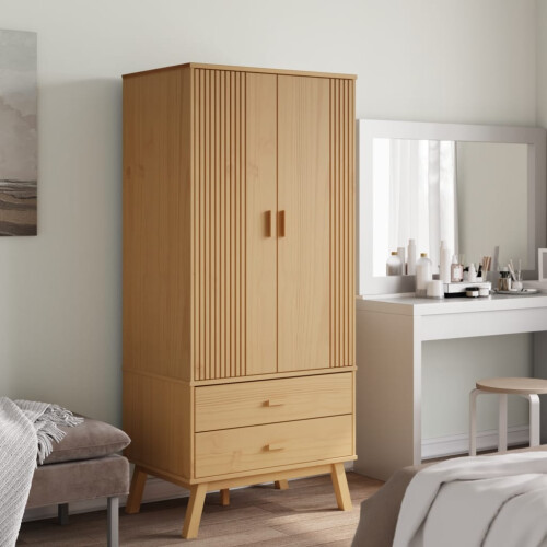 VidaXL vidaXL Wardrobe Closet Clothes Storage Cabinet Cupboard Brown Solid Wood Pine 2