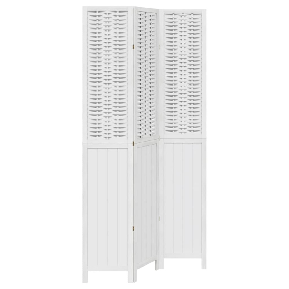 Vidaxl Room Divider 3 Panels Office Privacy Screen White Solid Wood Paulownia