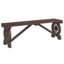 vidaXL Garden Bench - Solid Fir Wood with Burnt Look, Wagon Wheel Armrests, Outdoor Patio Loveseat, 115x28x39.5 cm