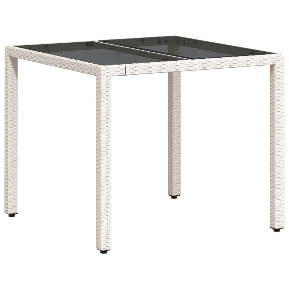 vidaXL Garden Table With Glass Top Outdoor Dining Table White Poly Rattan