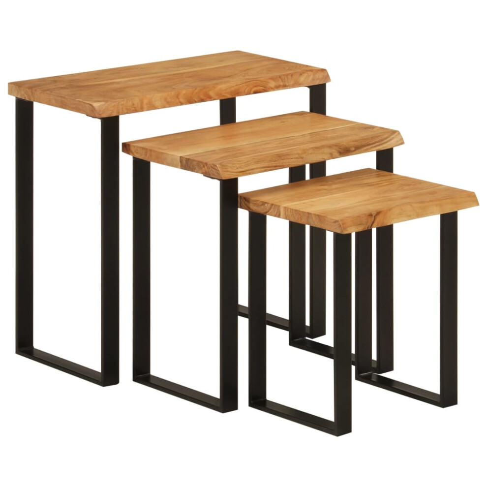 Vidaxl Nesting Tables With Live Edge Coffee Table 3 Pcs Solid Wood Acacia Brown