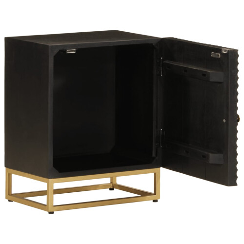 VidaXL vidaXL Bedside Cabinet Nightstand Bed Table Black Solid Wood Mango and Iron 1
