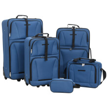 vidaXL Travel Luggage Set 5 Piece Lightweight Suitcase Set Trolley Bule Fabric