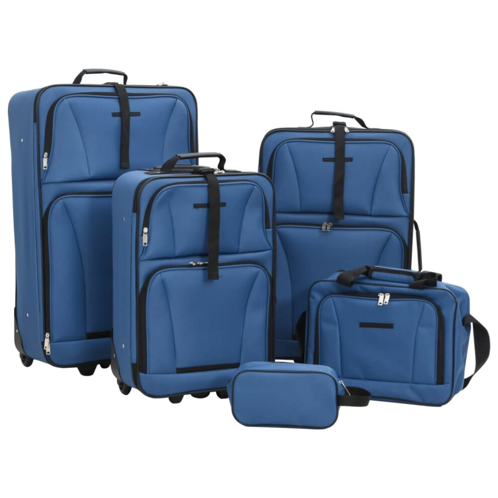 Vidaxl Travel Luggage Set 5 Piece Lightweight Suitcase Set Trolley Bule Fabric